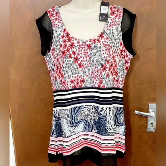 M&Co Tops - BNWT M&Co Patterned Scoop Neck Peplum Top Size UK 14